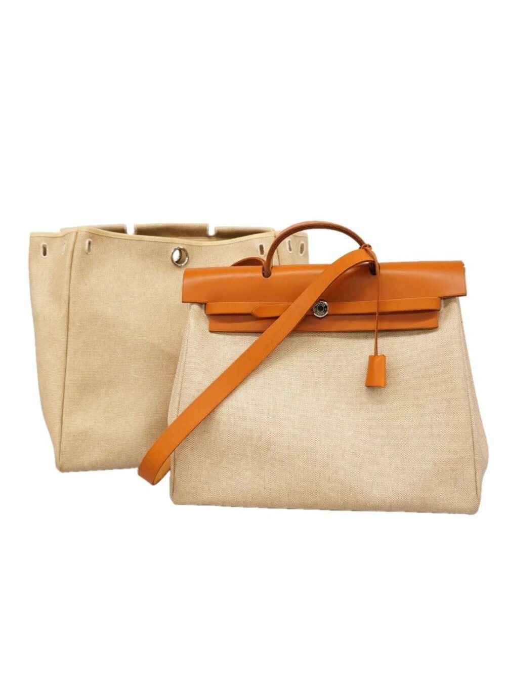 Hermes Handbag Herbag MM Toile H Brown Natural Silver